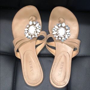 Nude Leather sandals white stone Swarovski crystal